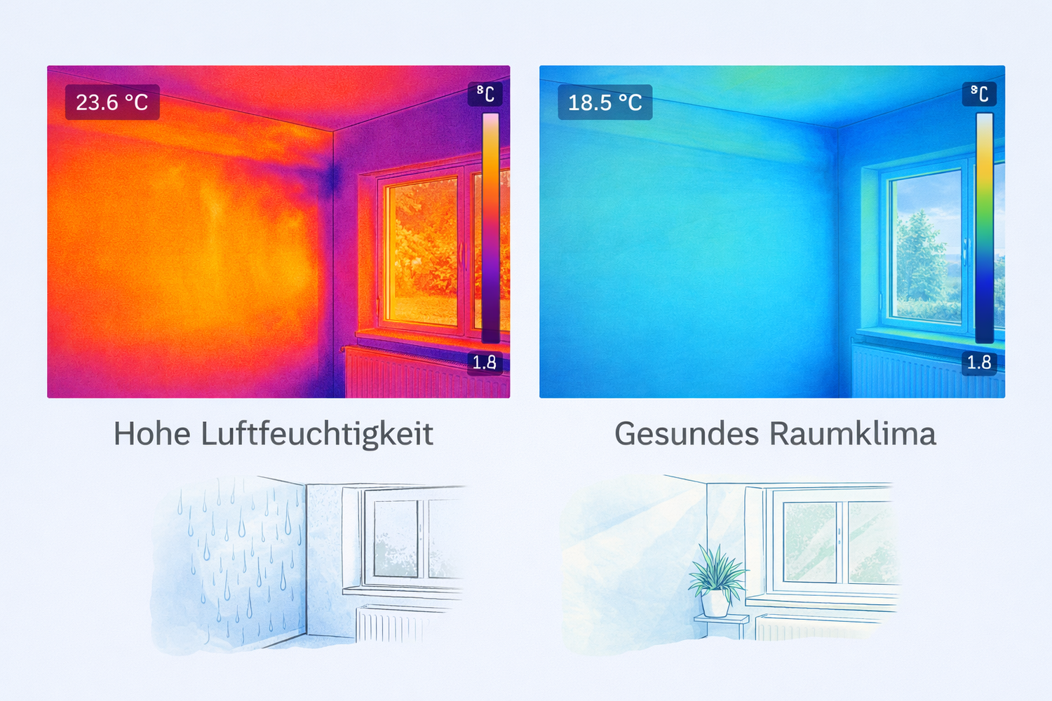Bild von Thermalbedingungen gesundes Raumklima und schlechtes Raumklima